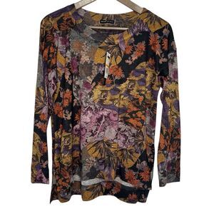 Nally & Mille Floral Tee Top Womens Small 3/4 Sleeve Pullover High/Low Hem